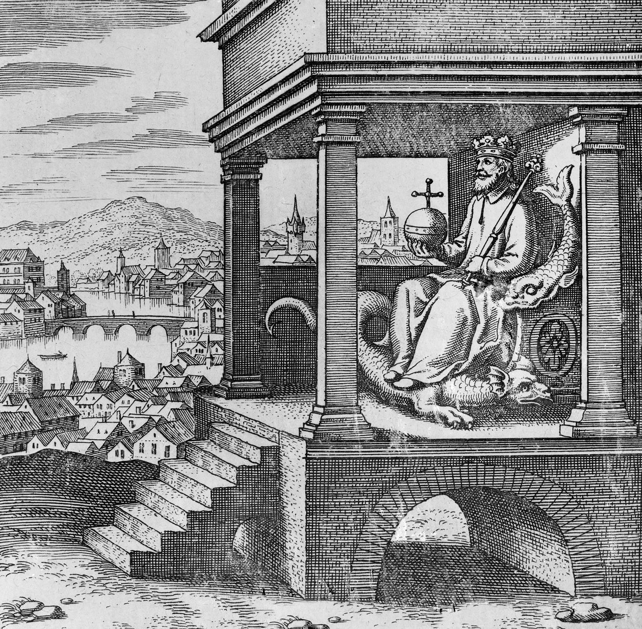 Királlyá koronázva a trónon a Musaeum Hermeticumból alkotó: German School