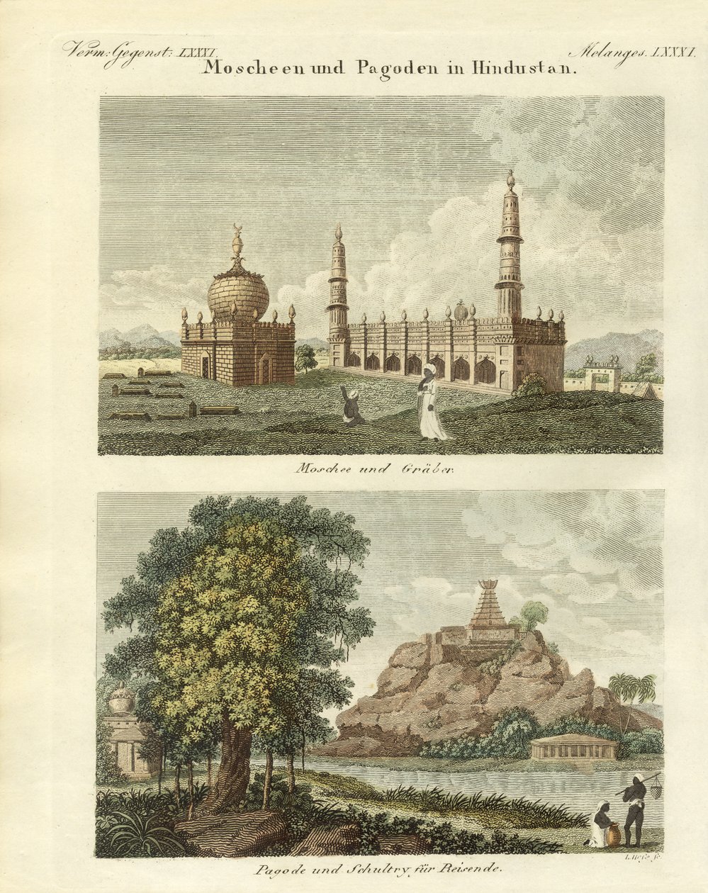 Mecsetek és pagodák Hindusztánban (színes metszet) alkotó: German School