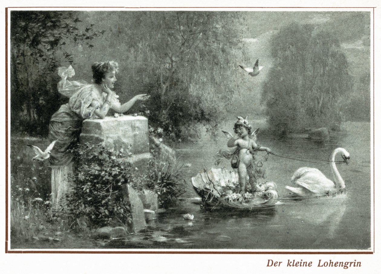 Lohengrint a hattyúval ábrázoló képeslap (litho) alkotó: German School