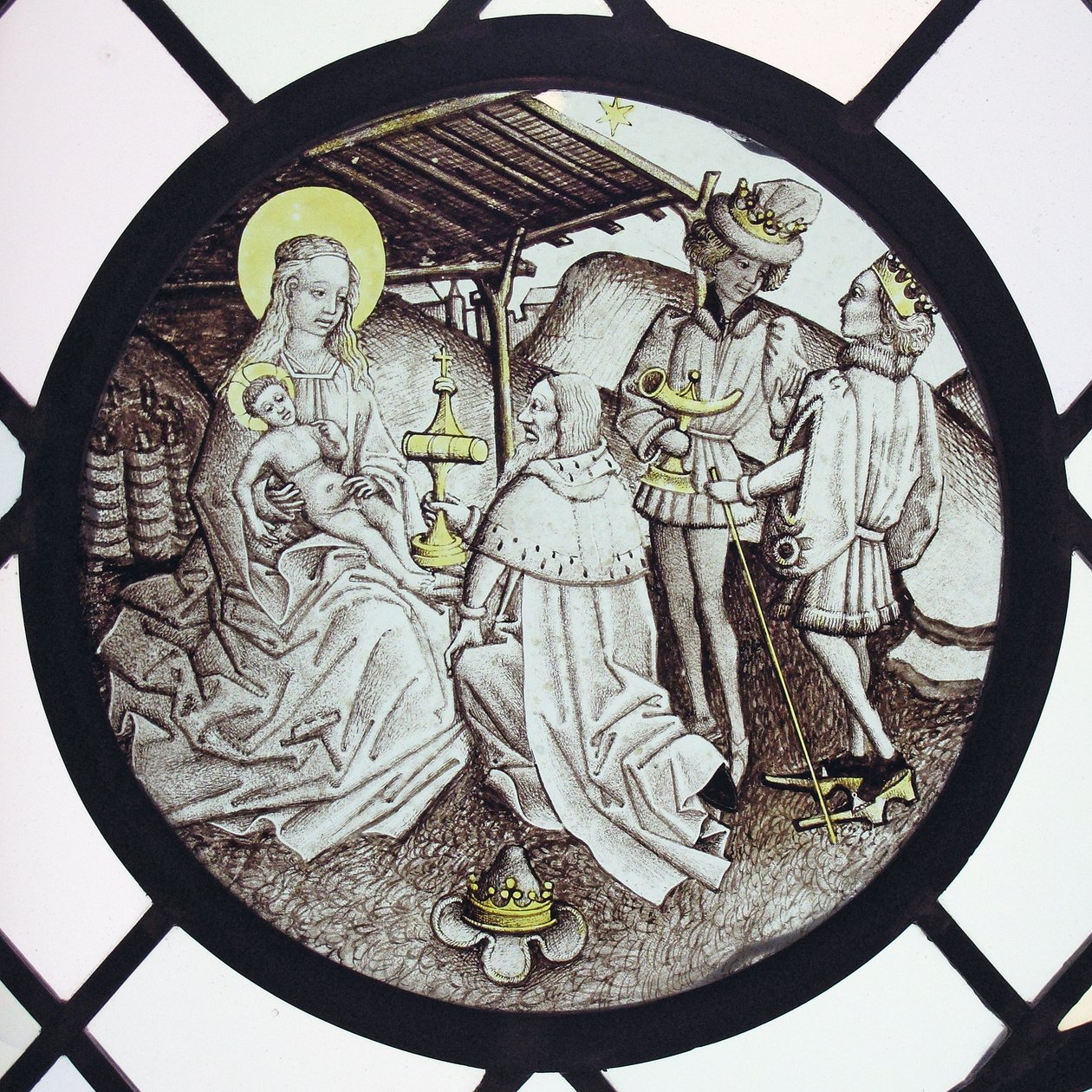 Roundel a Mágusok imádatával alkotó: German School