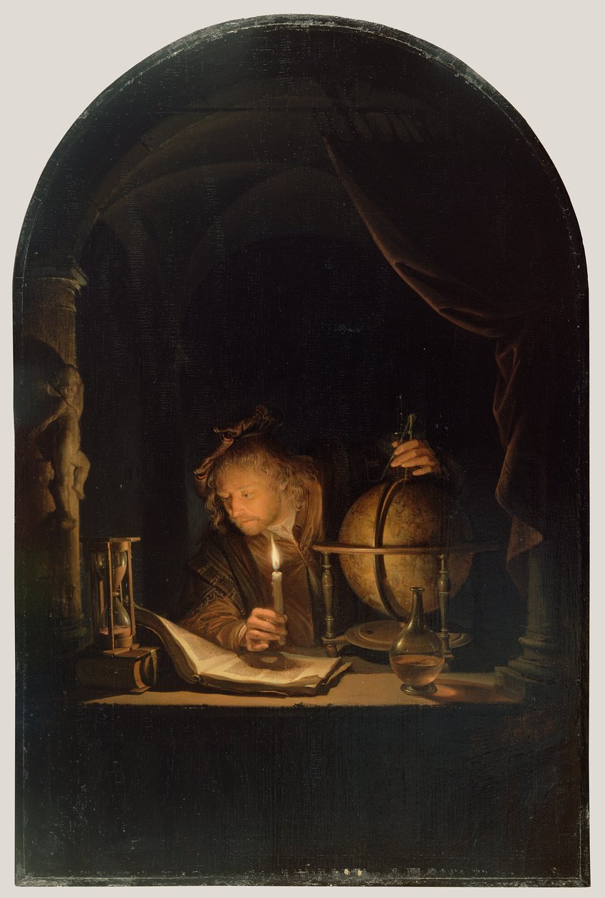Csillagász gyertyafényben alkotó: Gerrit Dou