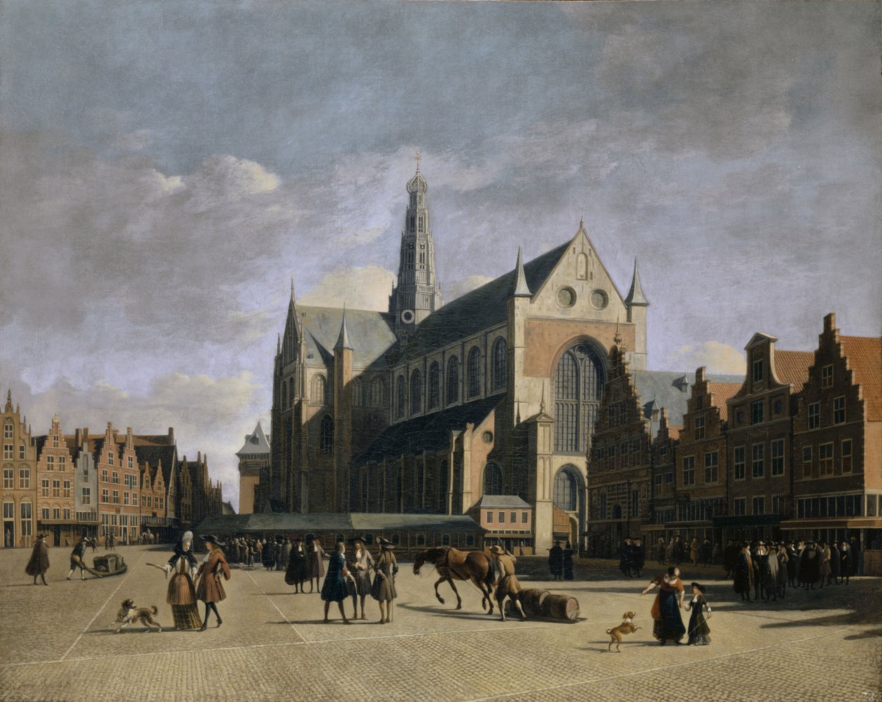 Grote Markt Haarlemben, 1680-as évek. alkotó: Gerrit Adriaensz Berckheyde