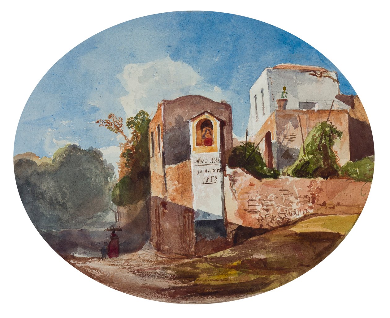 Útszéli szentély, Borbone tanítványának kiegészítésével, 1853 (ceruza, wc és gouache papíron) alkotó: Giacinto Gigante
