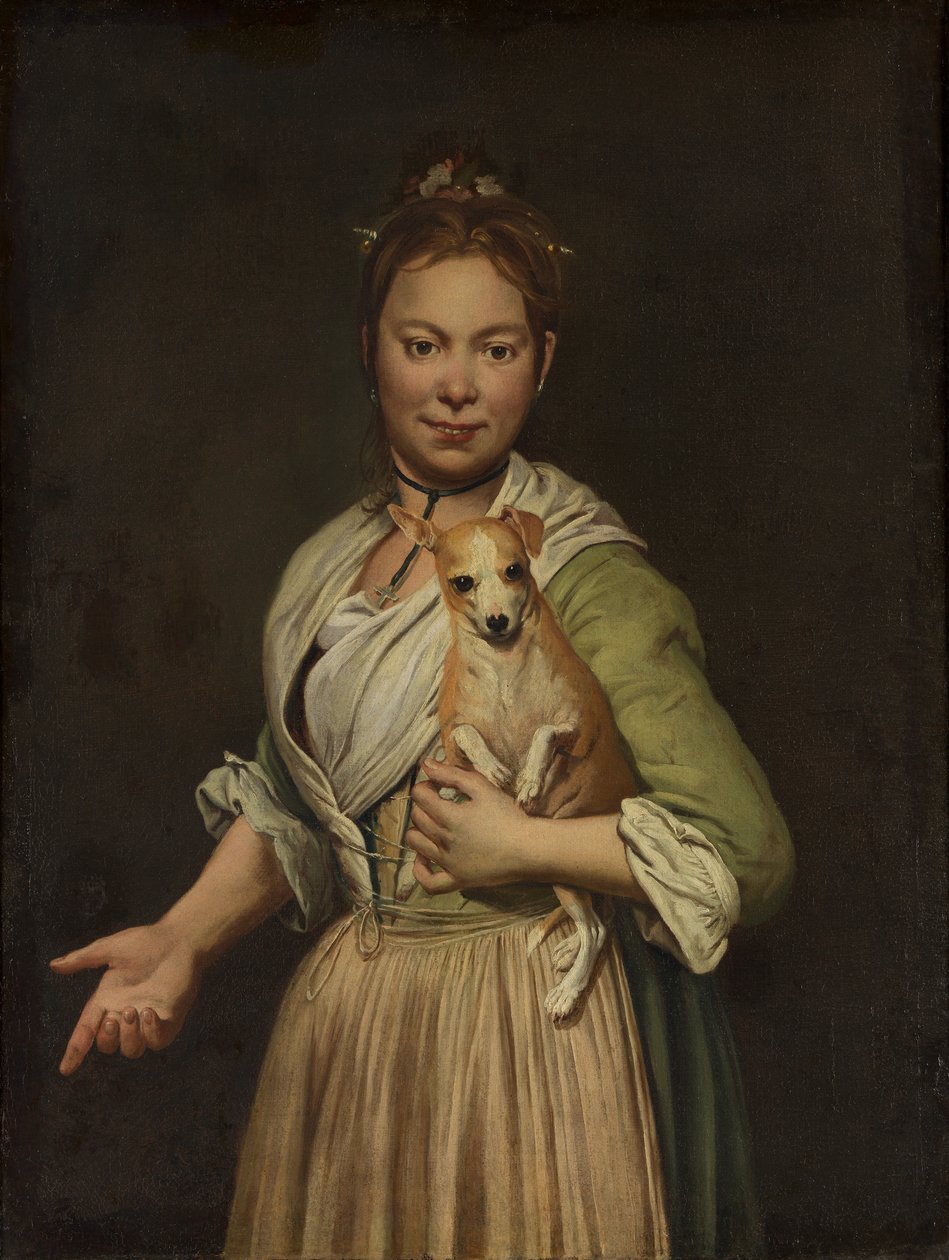 Egy nő kutyával, 1740-es évek. alkotó: Giacomo Ceruti
