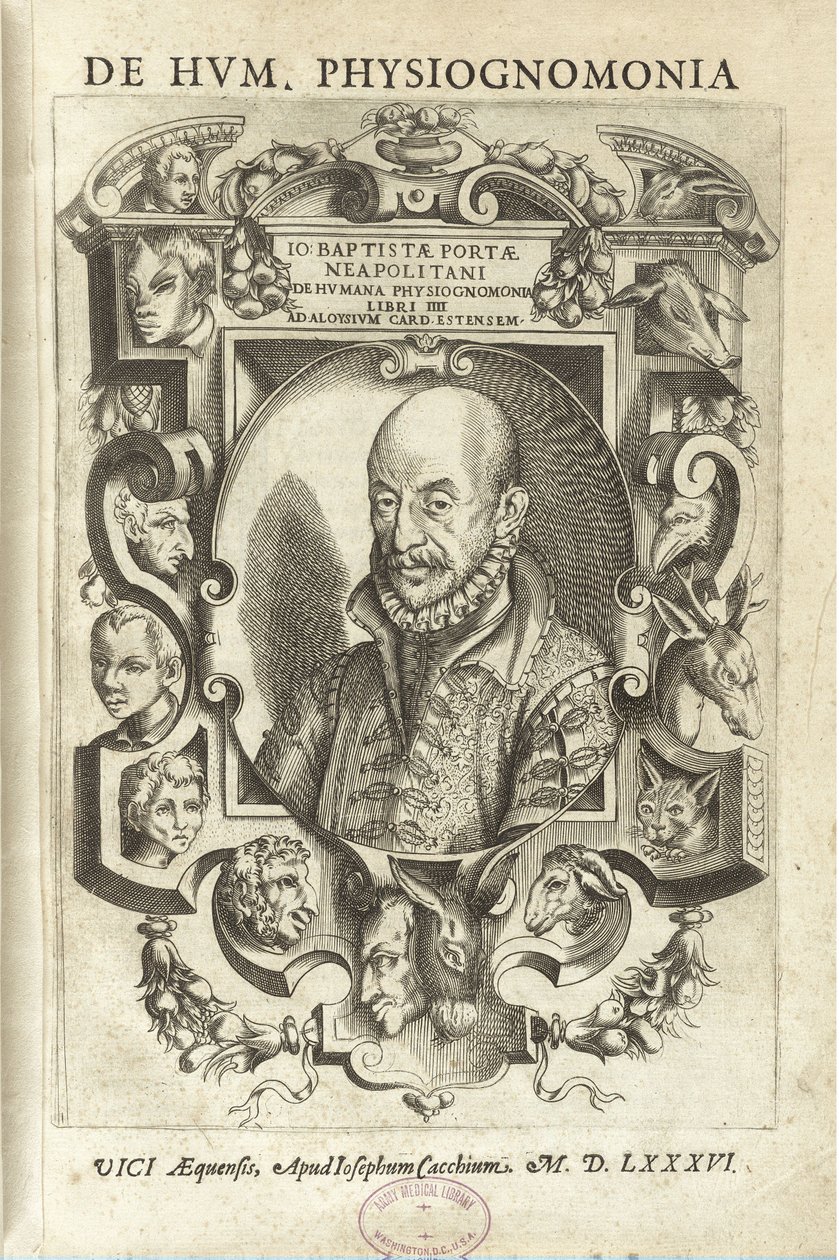 A Baptist Port „De humana physognomica” („Az emberi fiziognómiáról”) borítója alkotó: Giambattista della Porta