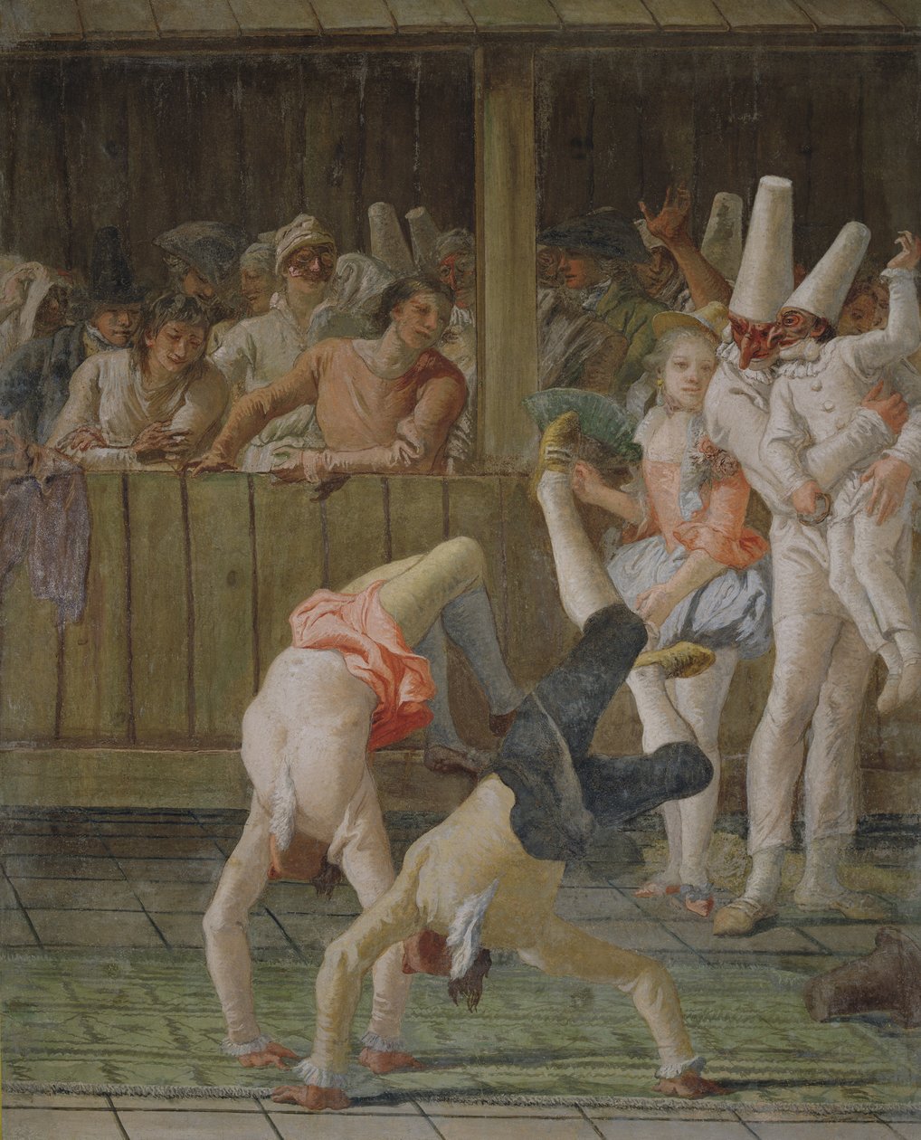 Pulcinella akrobatákkal, 1793 körül alkotó: Giovanni Domenico Tiepolo