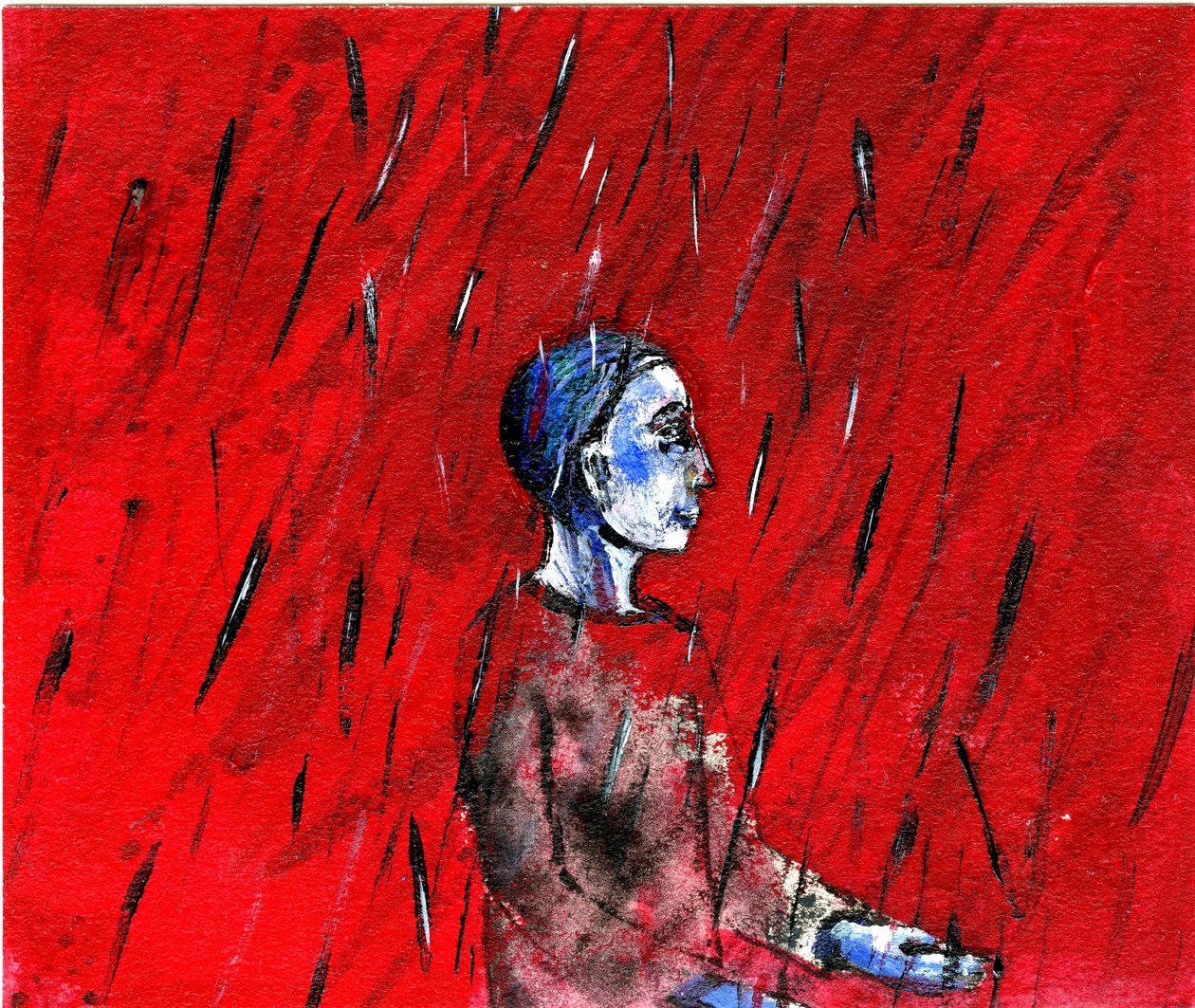 Vörös éjszaka, kék eső, 2005, (olaj, papír) alkotó: Gigi Sudbury