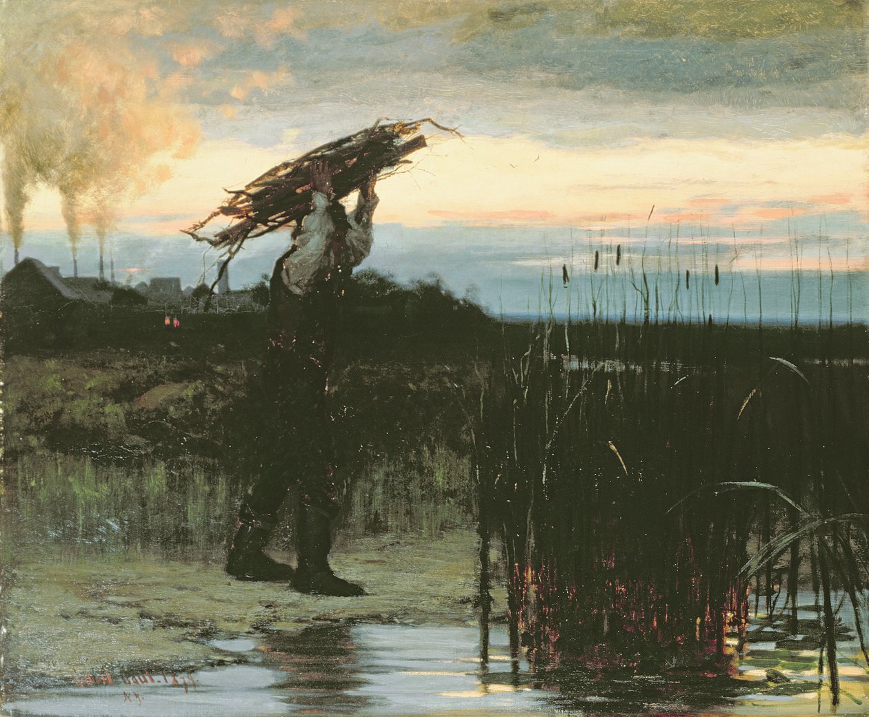 Férfi botokat cipelő alkonyatkor, 1879 alkotó: Gilbert Gaul