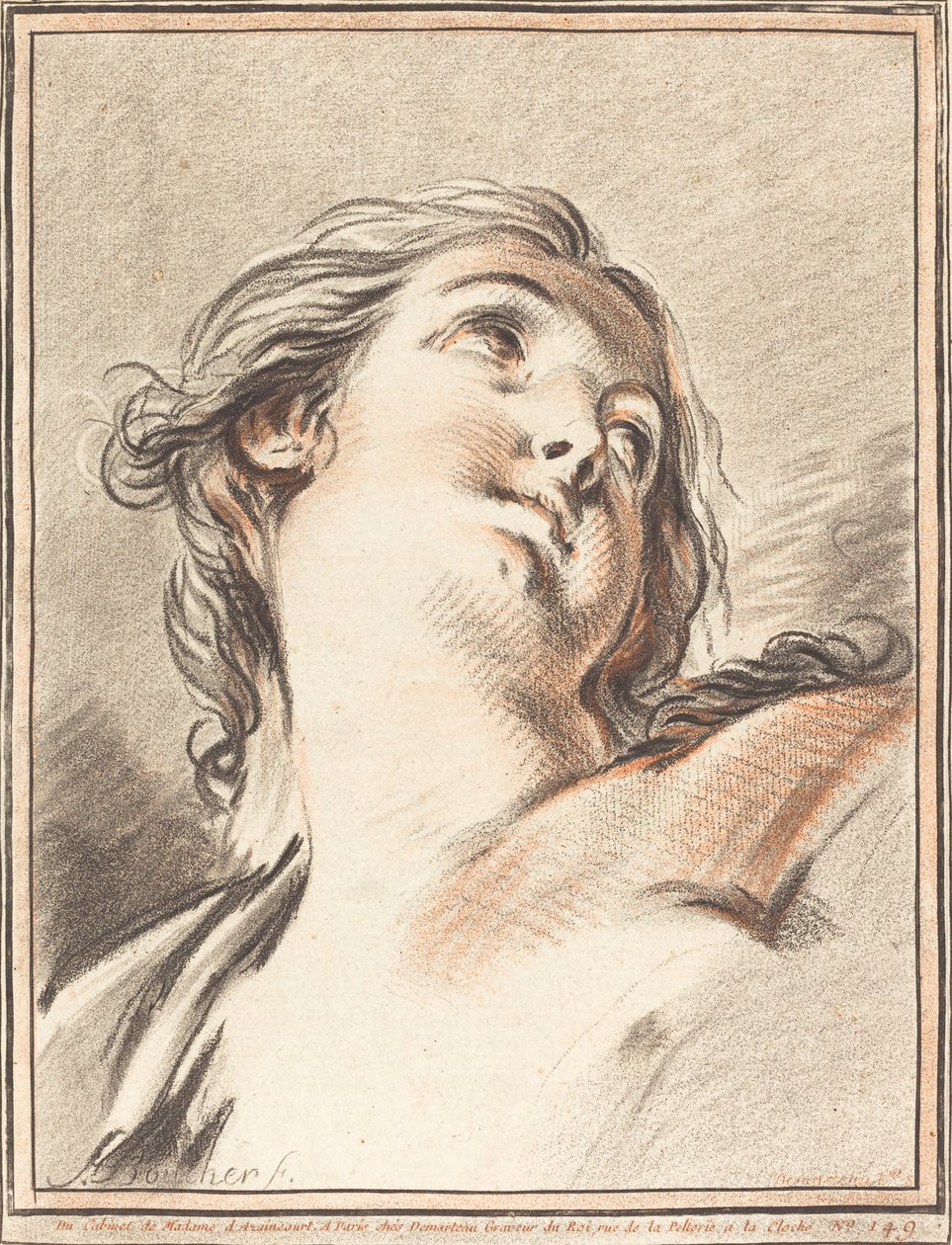 Egy felnéző nő feje, 1767. alkotó: Gilles Demarteau