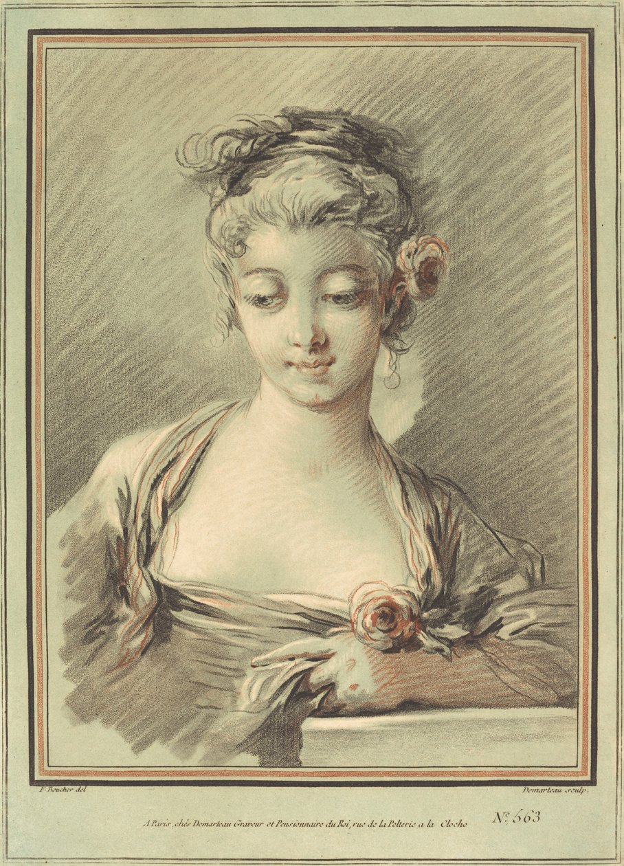 Fiatal nő rózsával, c. 1776. alkotó: Gilles Demarteau