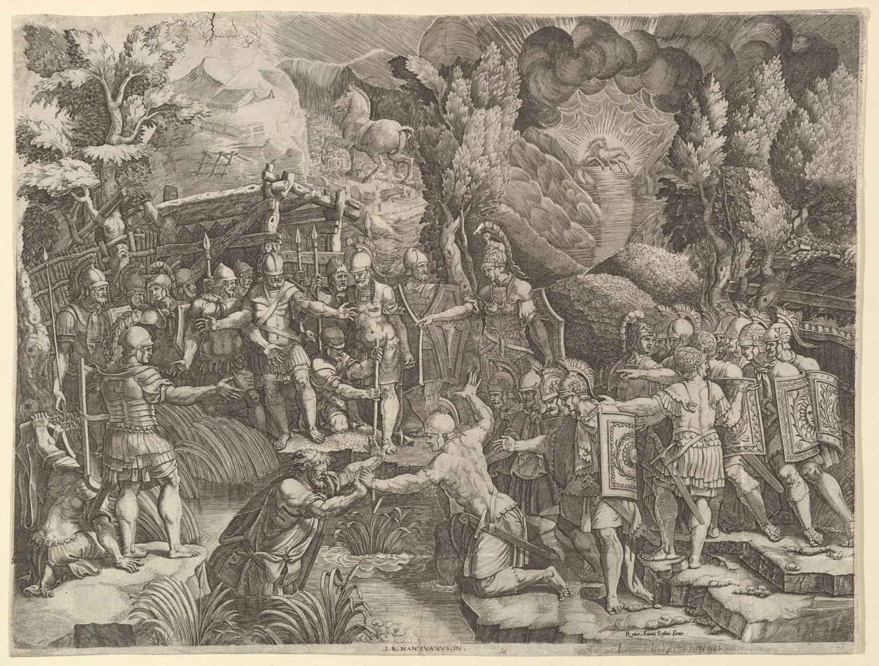 Sinon A trójaiak megtévesztése, 1540-es évek közepe. alkotó: Giorgio Ghisi