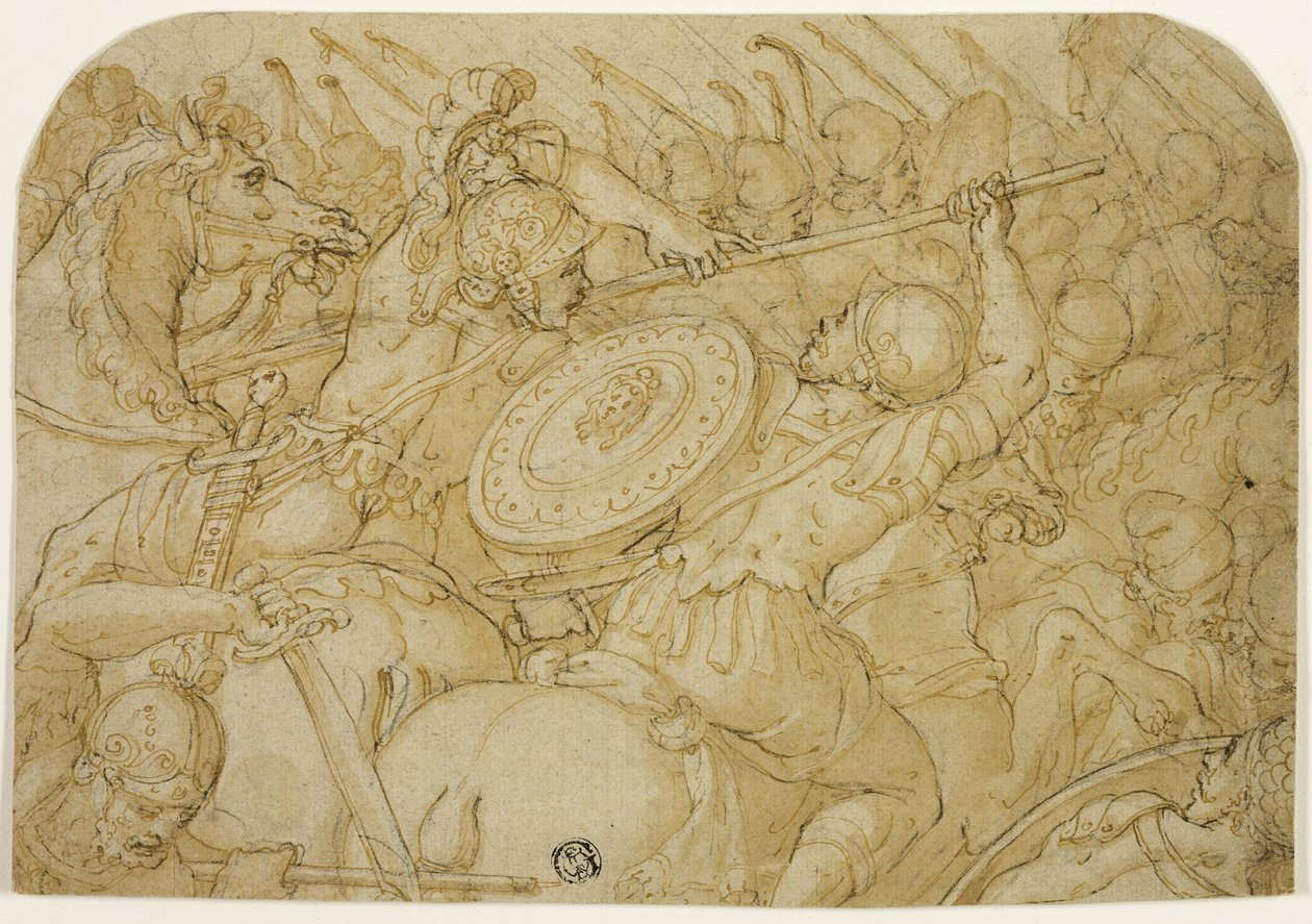 Lovassági csetepaté (recto); Építészeti vázlat (fordítva) alkotó: Giorgio Vasari