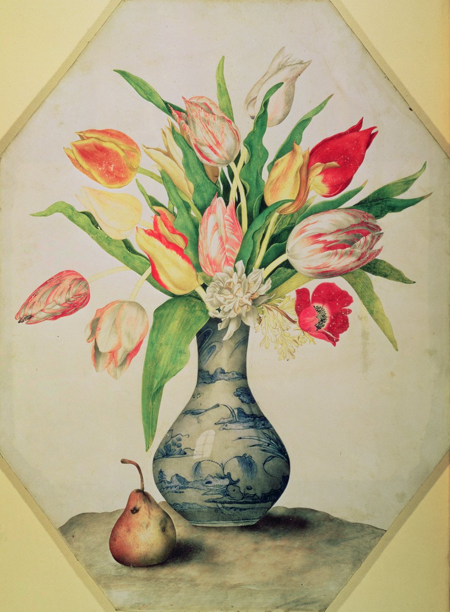 Kék kínai tulipánváza (tempera pergamen) alkotó: Giovanna Garzoni