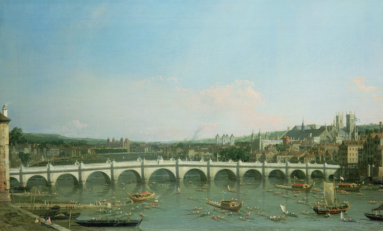 A Westminster-híd északról a Lambeth-palotával a távolban alkotó: Giovanni Antonio Canal