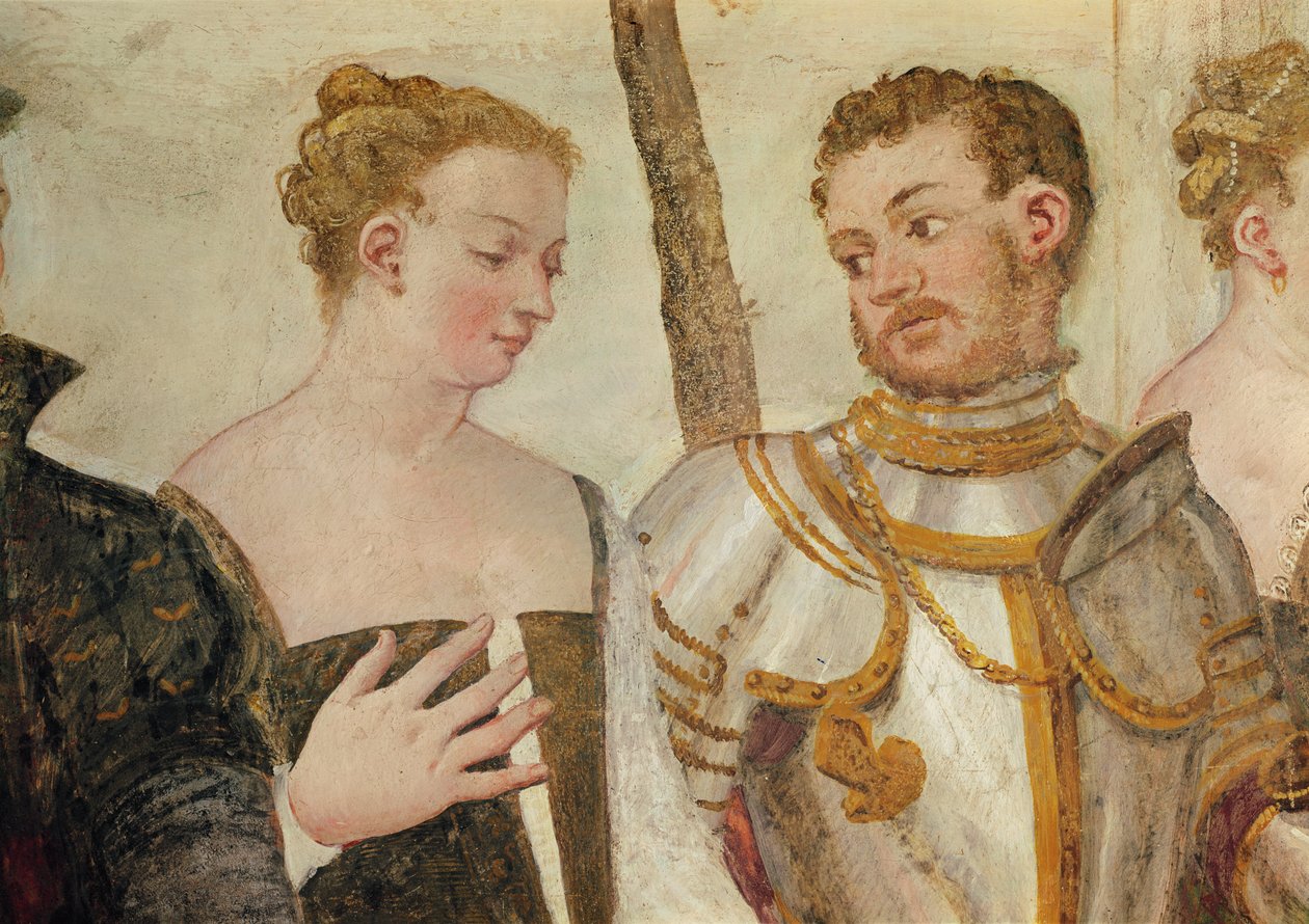 Meghívás a táncra, két fej részlete, 1570-es freskó alkotó: Giovanni Antonio Fasolo