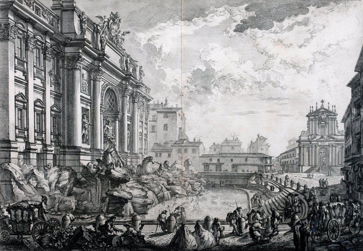 A Trevi-kút, korábban Acqua Vergine oldalnézet a Vedute di Roma (Róma látképei) című kiadványból. alkotó: Giovanni Battista Piranesi