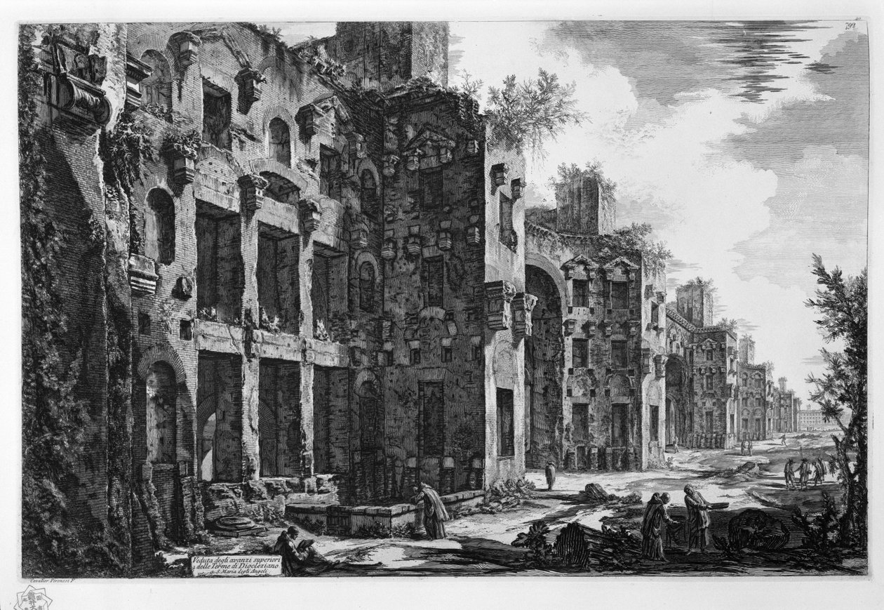 Kilátás a S. Maria degli Angeli -i Diocletianus -fürdő felső maradványaira alkotó: Giovanni Battista Piranesi