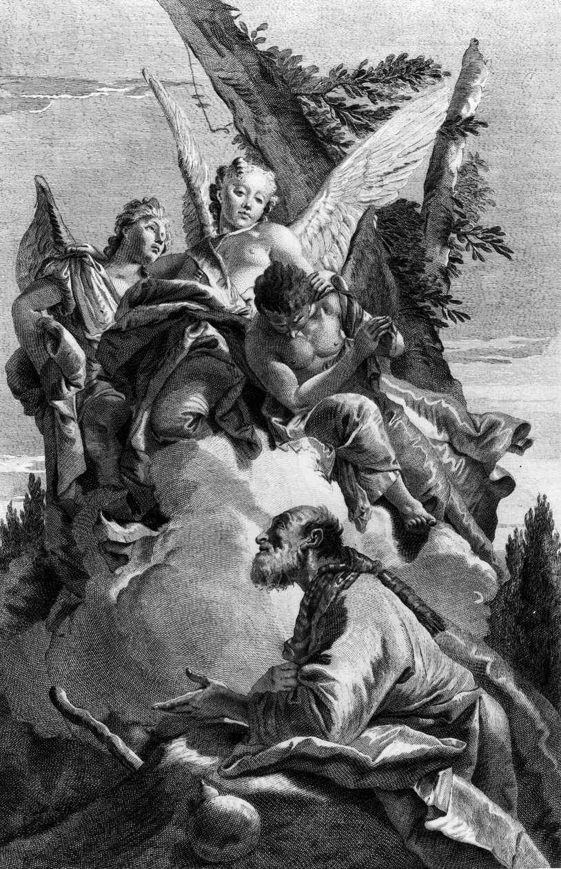 Három angyal jelenik meg Ábrahámnak, vésette Pietro Monaco, 1750 körül alkotó: Giovanni Battista Tiepolo