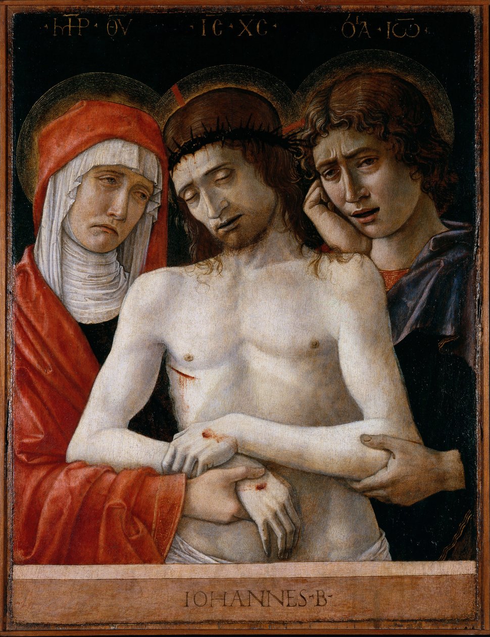 Halott Krisztus a Madonna és Szent János támogatásával alkotó: Giovanni Bellini