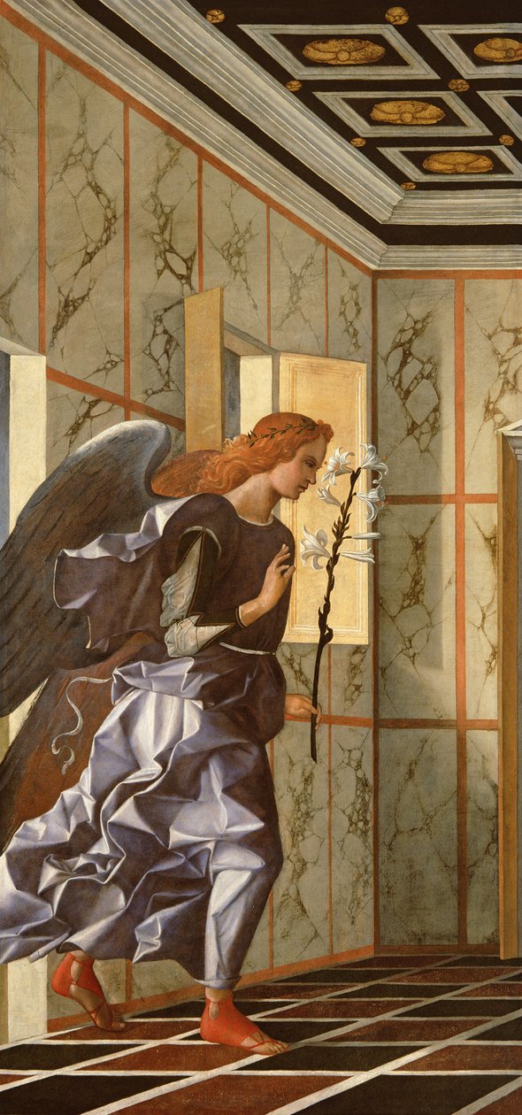 Gábriel arkangyal, Az Angyali üdvözlet diptichonjából, 1500 körül (1998 utáni helyreállítás) alkotó: Giovanni Bellini