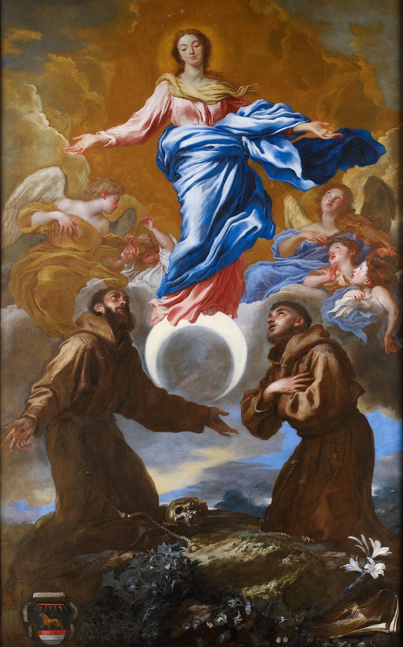 Szeplőtelen fogantatás Assisi Szent Ferenccel és Páduai Antalsággal, 1650 alkotó: Giovanni Benedetto Castiglione