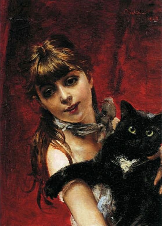Lány fekete macskával Deutsch: Madchen mit schwarze Katzen Polski: Lány fekete macskával alkotó: Giovanni Boldini