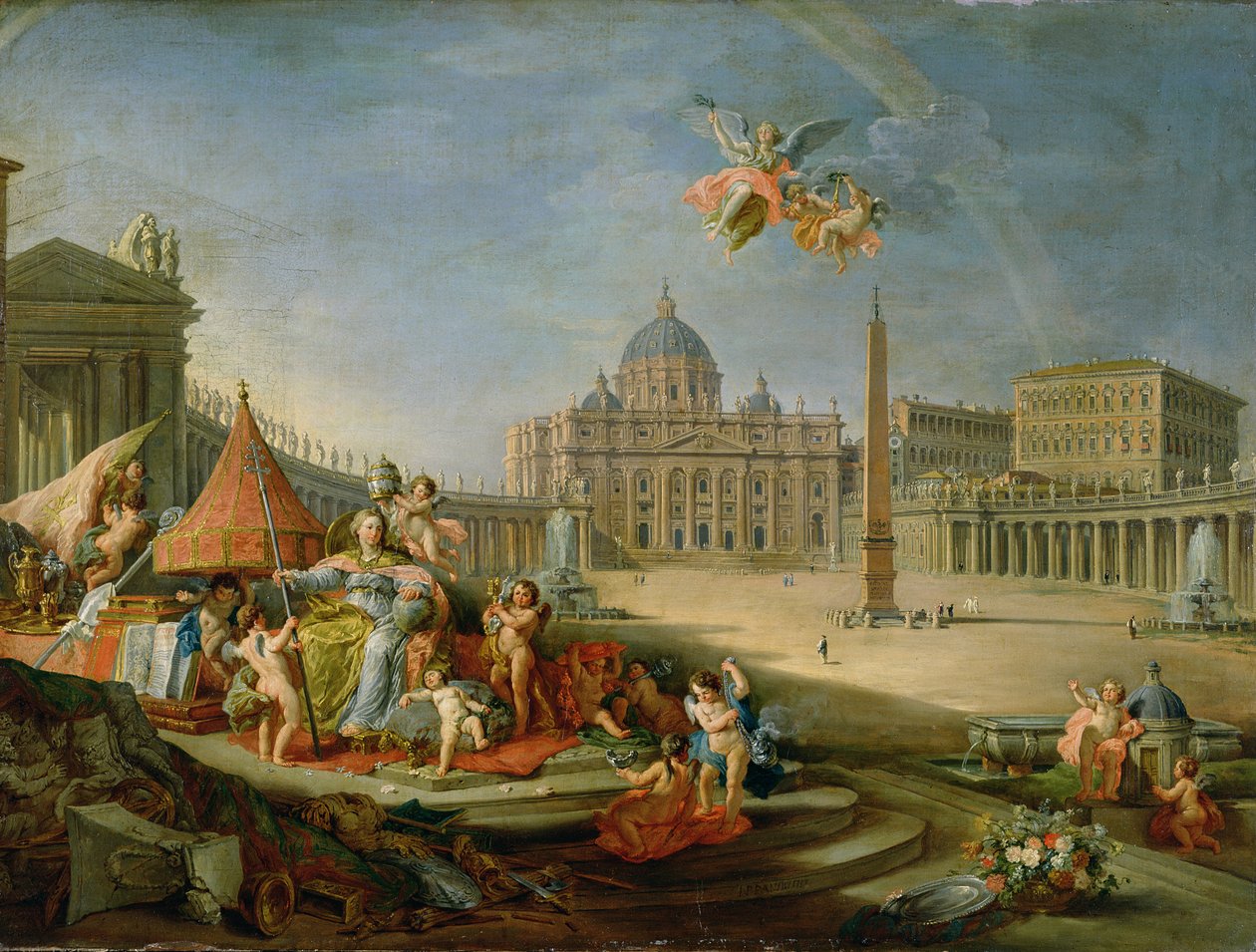 Piazza San Pietro, Róma a pápaság diadalának allegóriájával, 1757 alkotó: Giovanni Paolo Pannini