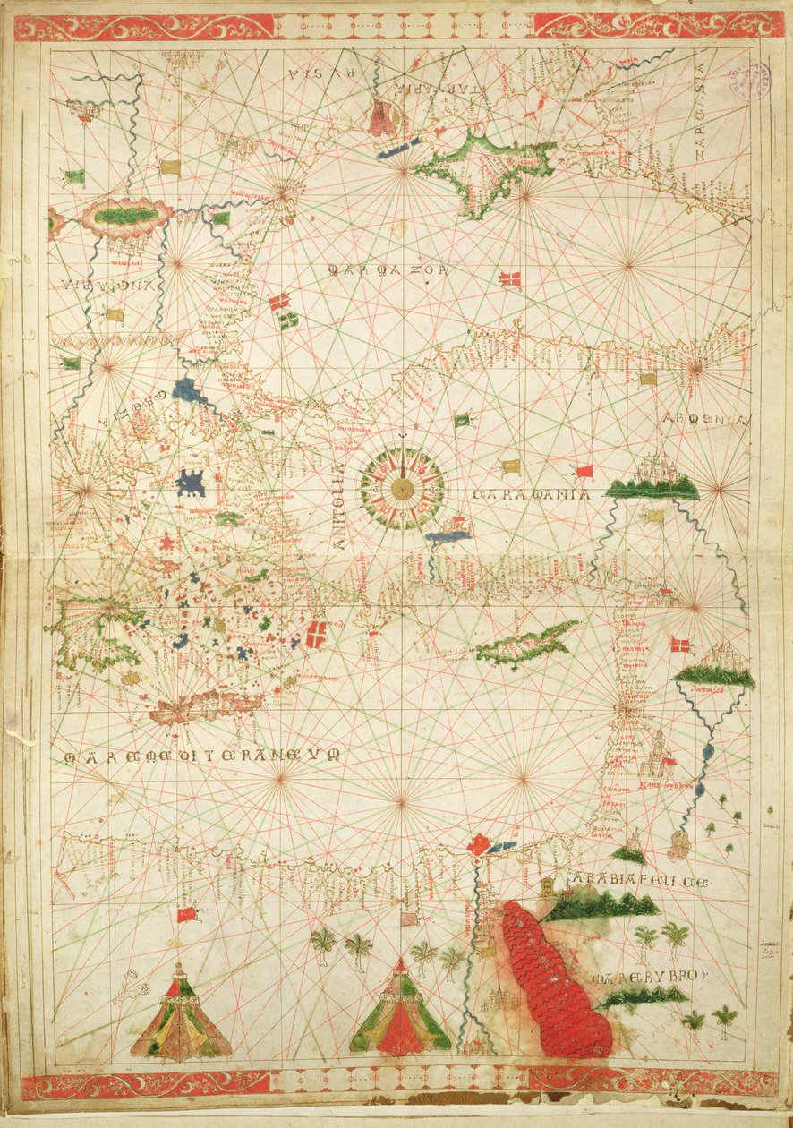 A Földközi-tenger keleti része, tengeri atlaszból, 1520 (tinta pergamen) (lásd még: 330914) alkotó: Giovanni Xenodocus da Corfu