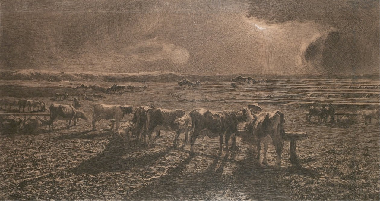 Este (legeltetés, Alla stanga) alkotó: Giovanni Segantini