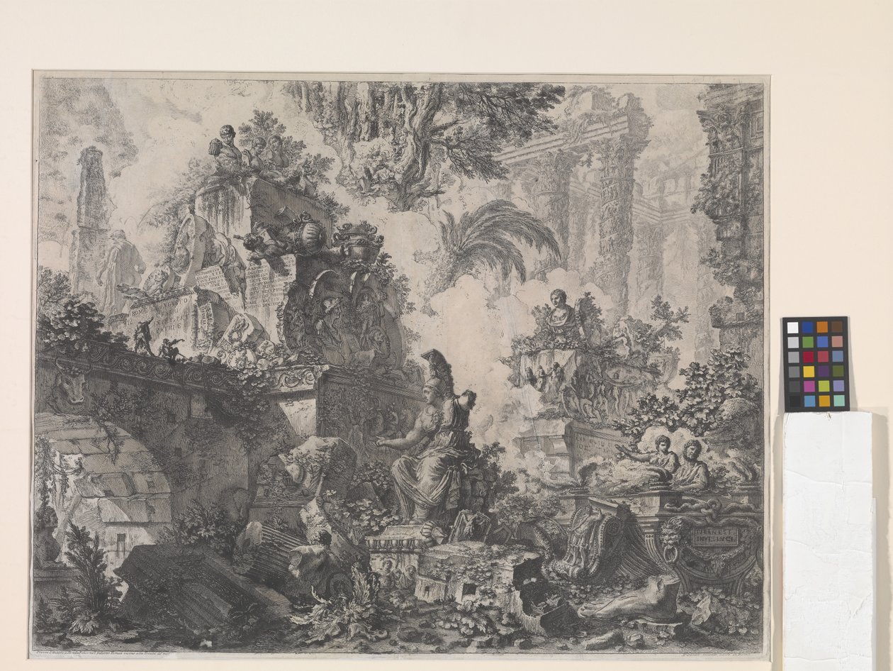 Előlap Minerva szoborral (rézkarc) alkotó: Giovanni Battista Piranesi