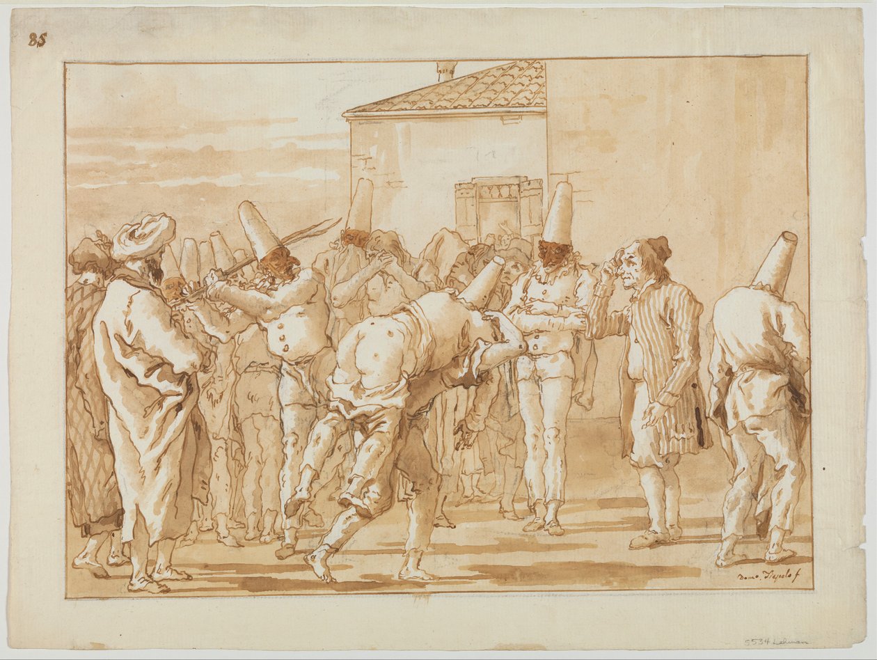 Punchinello megkorbácsolása, 1800 körül alkotó: Giovanni Battista Tiepolo