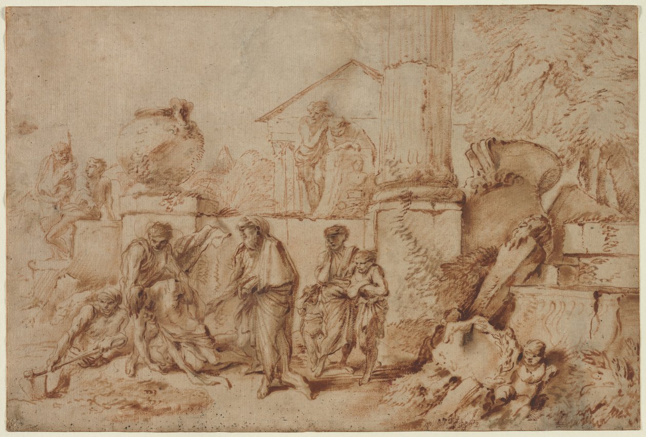Tobit temetni a halottakat alkotó: Giovanni Benedetto Castiglione