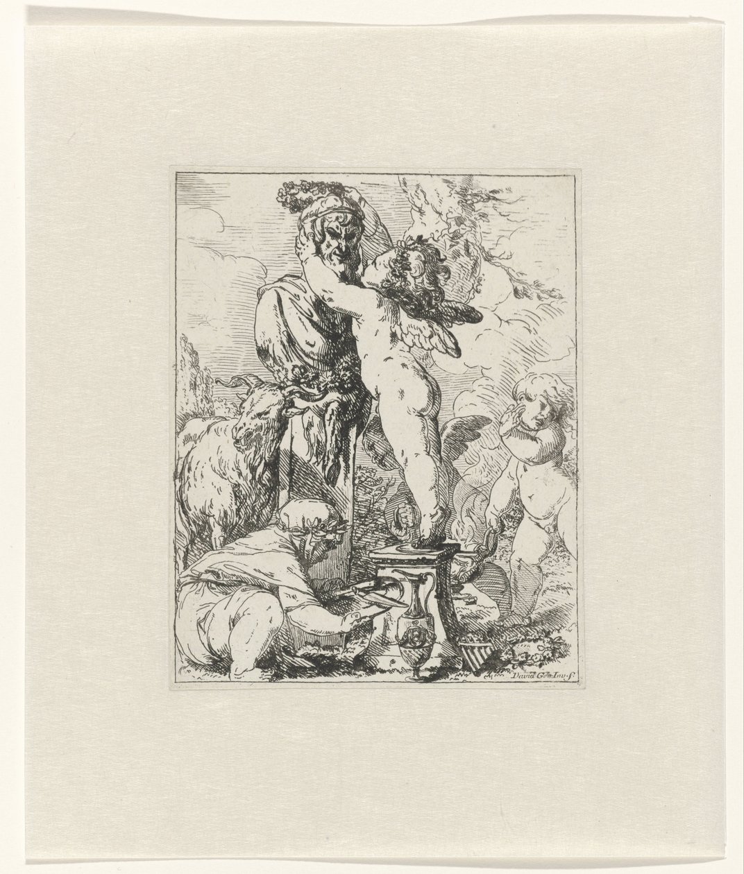 Putti áldozatot ajánlanak fel Terminus istennek alkotó: Giovanni David