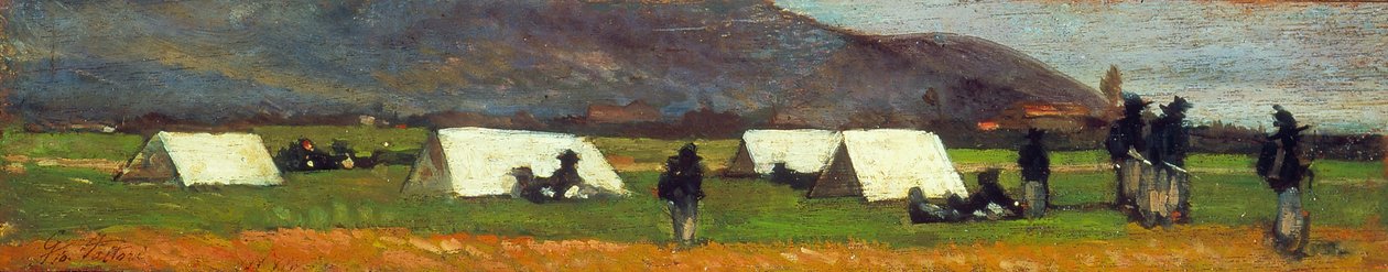 Bersaglieri tábor, 1860 körül (olaj, tábla) alkotó: Giovanni Fattori