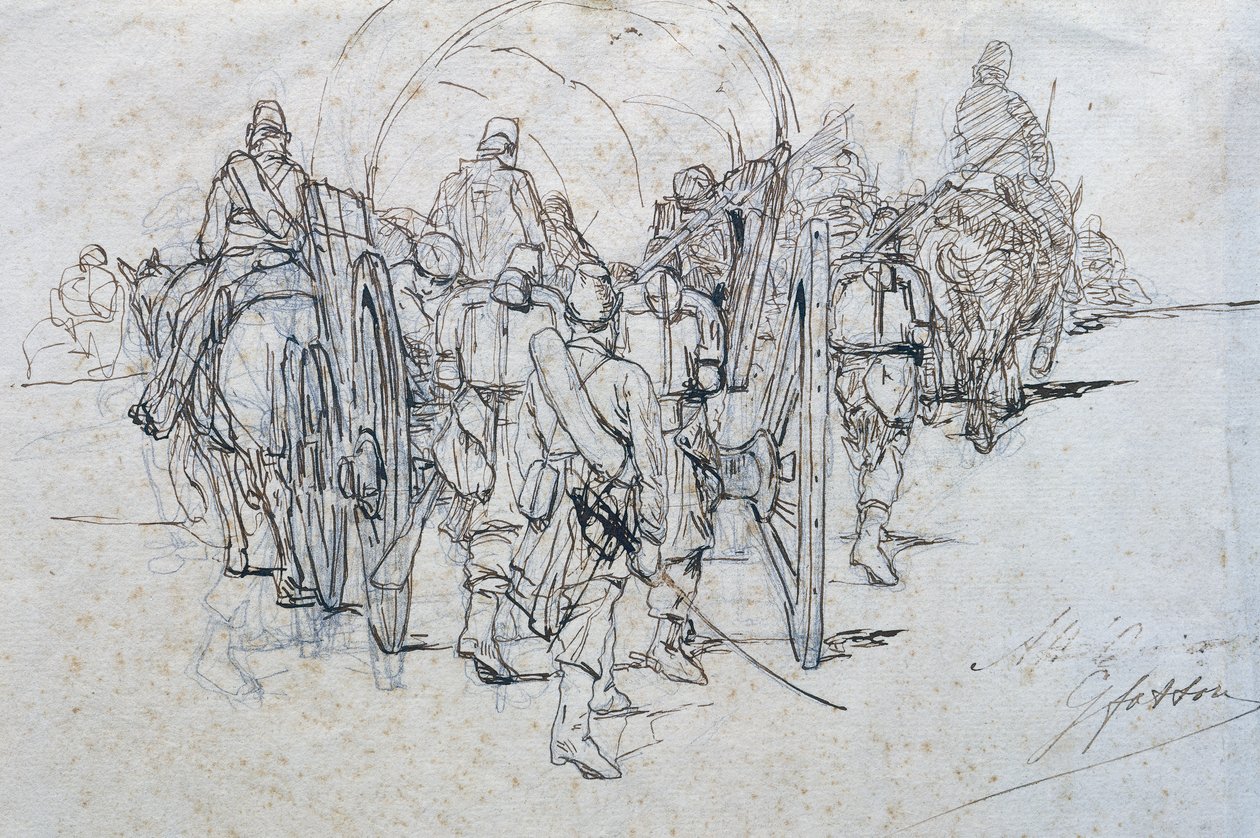 Ellátási konvoj a menetben alkotó: Giovanni Fattori
