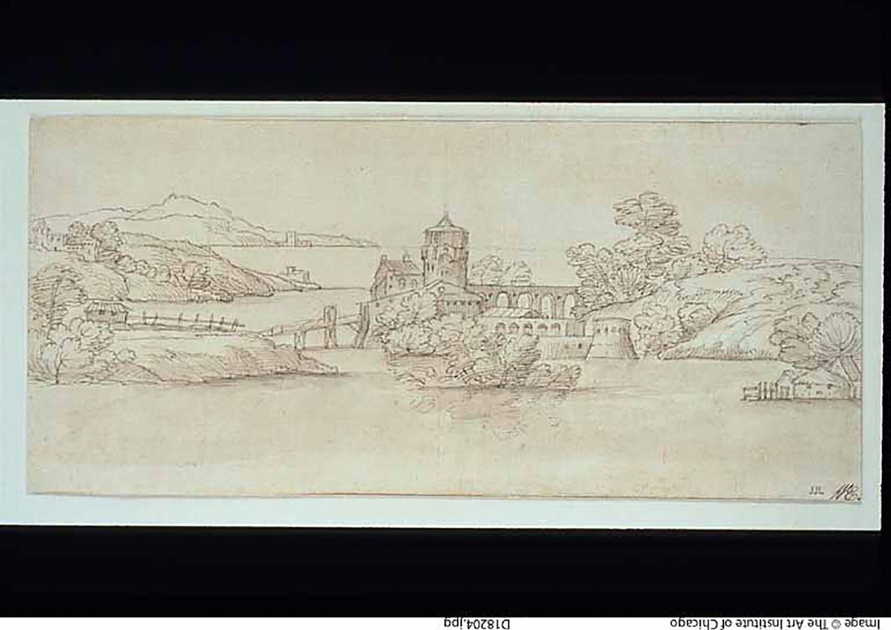 Tájkép várral alkotó: Giovanni Francesco Grimaldi