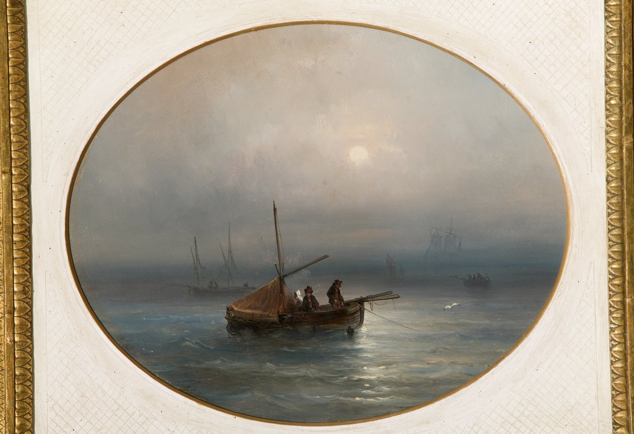 Marina csónakokkal (olaj, karton) alkotó: Giovanni Susani
