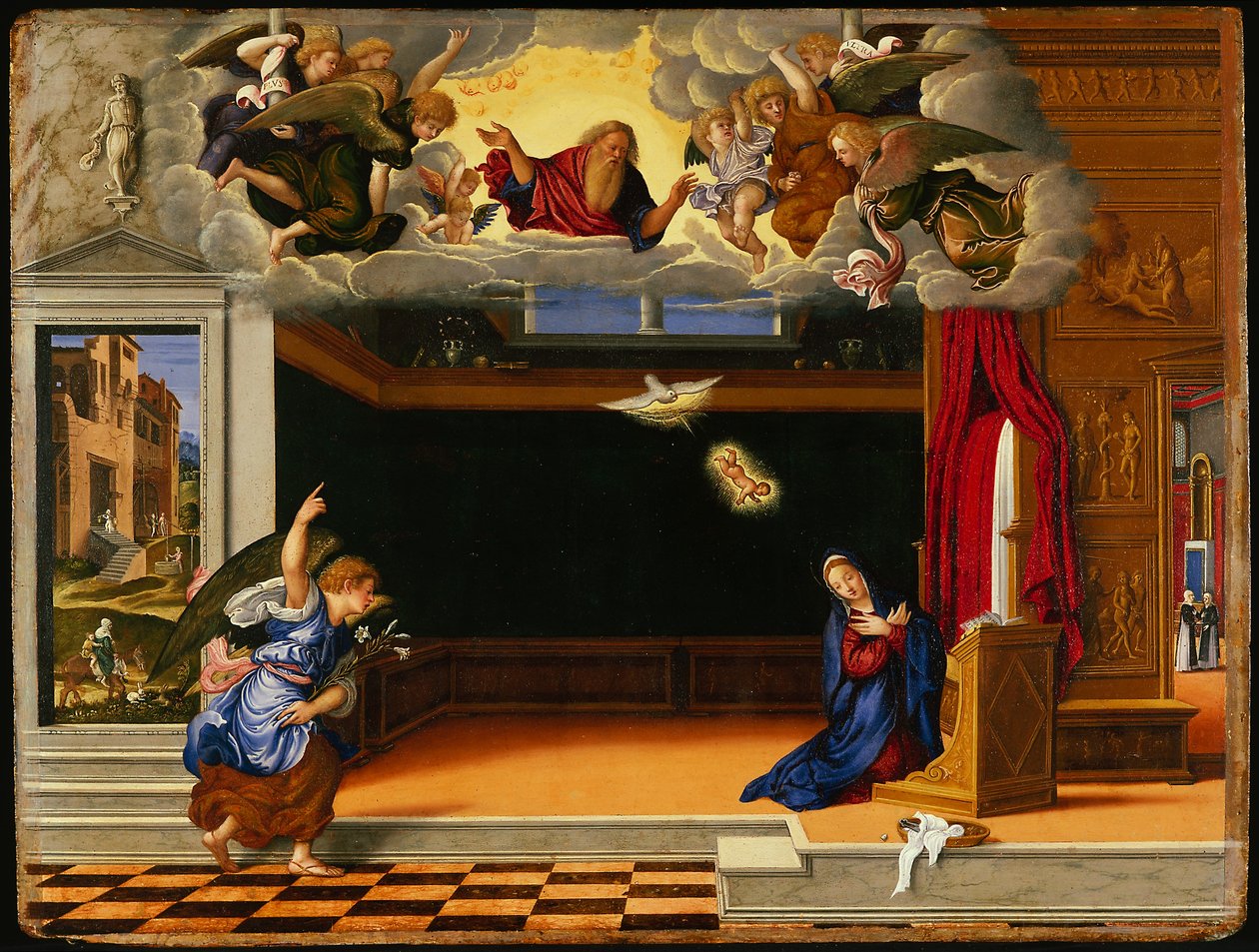 Az Angyali üdvözlet, 1540 körül alkotó: Girolamo Da Santa Croce