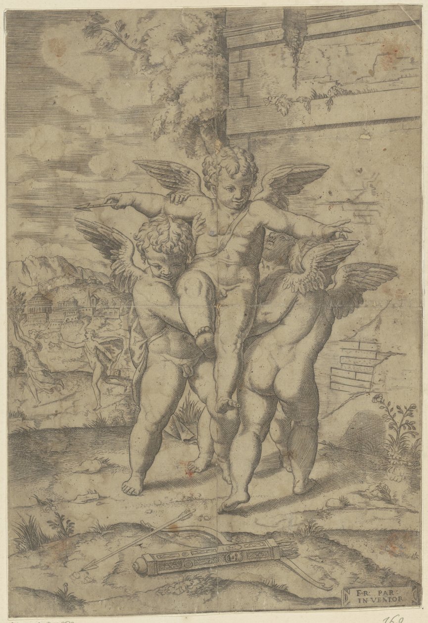 Amor és három putti alkotó: Giulio Bonasone (attributed to)