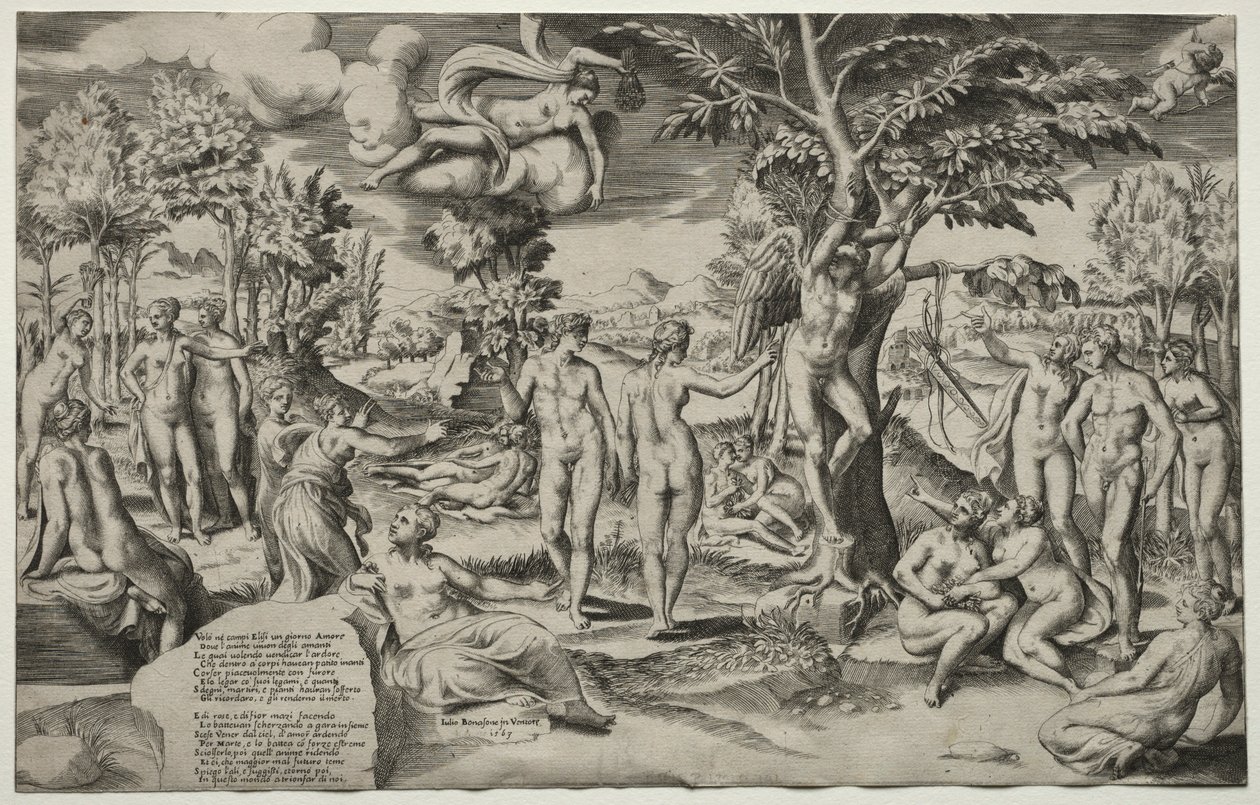 Szerelem az elíziai mezőkön, 1563. alkotó: Giulio Bonasone