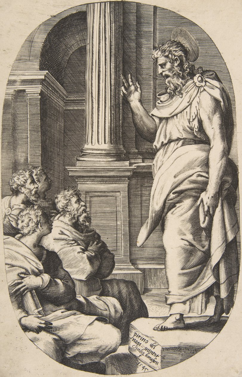 Szent Pál prédikáció, ovális kompozíció, 1547. alkotó: Giulio Bonasone