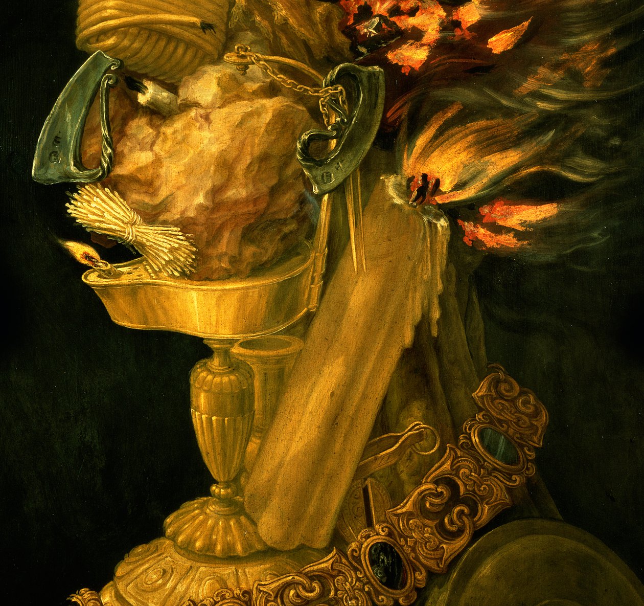 Tűz, 1566 olaj, fa részlet a 66136-ból alkotó: Giuseppe Arcimboldo
