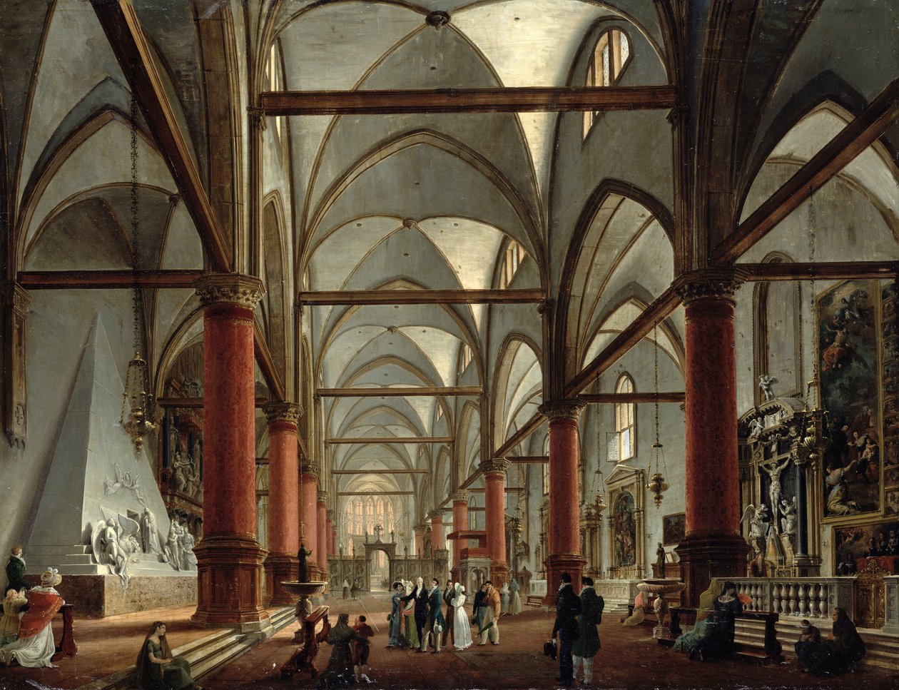 Leopoldo Cicognara (1767-1834) kommentálja Canova emlékművét (1827) a Santa Maria Gloriosa dei Frari templomban, Velence, 1828 alkotó: Giuseppe Borsato