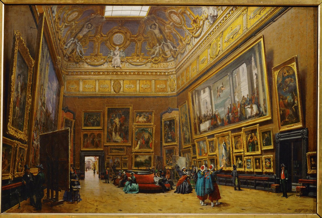 A Salon Carre a Louvre Múzeumban ... alkotó: Giuseppe Castiglione