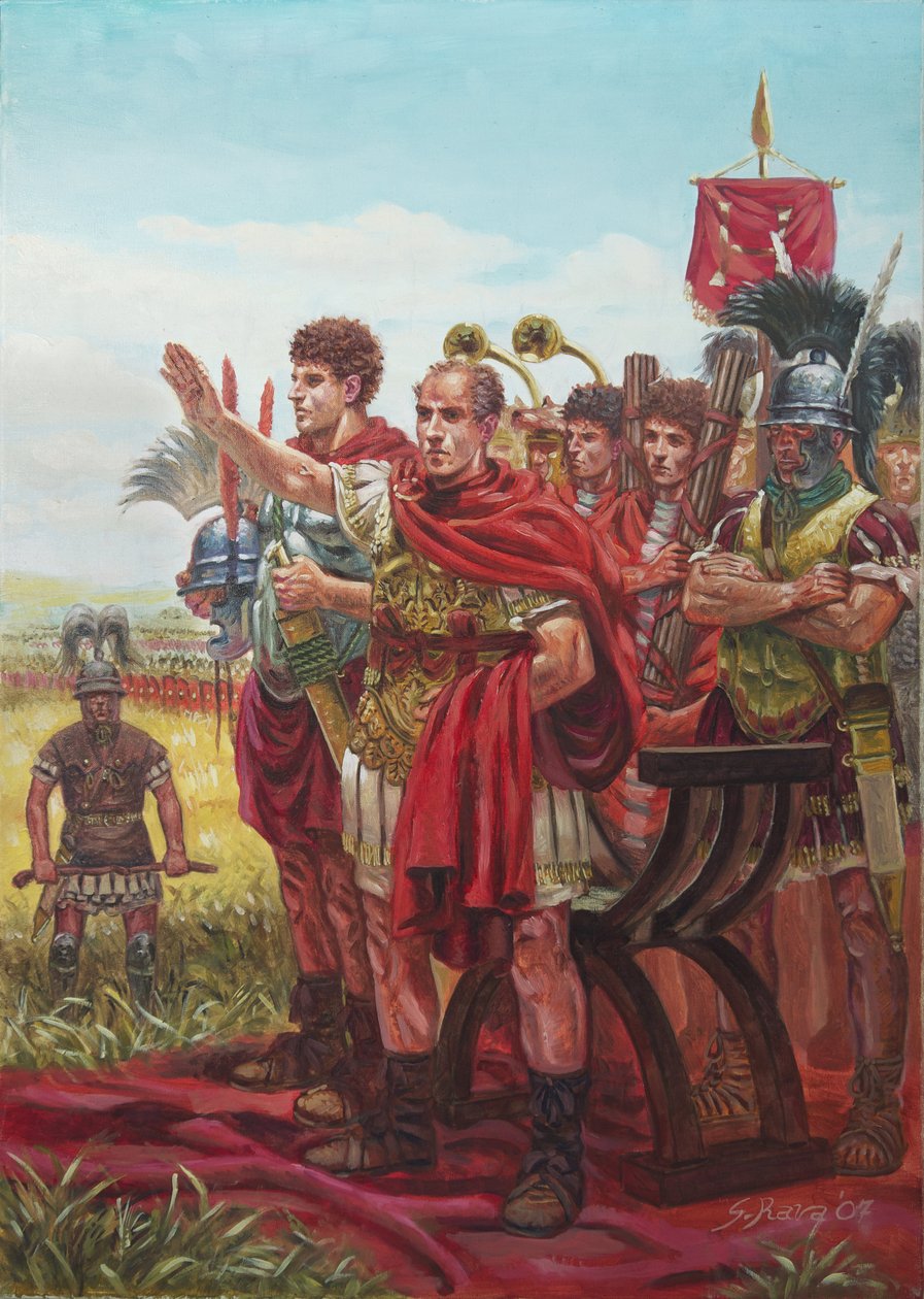 Jules Cesar tiszteleg győztes serege előtt... alkotó: Giuseppe Rava