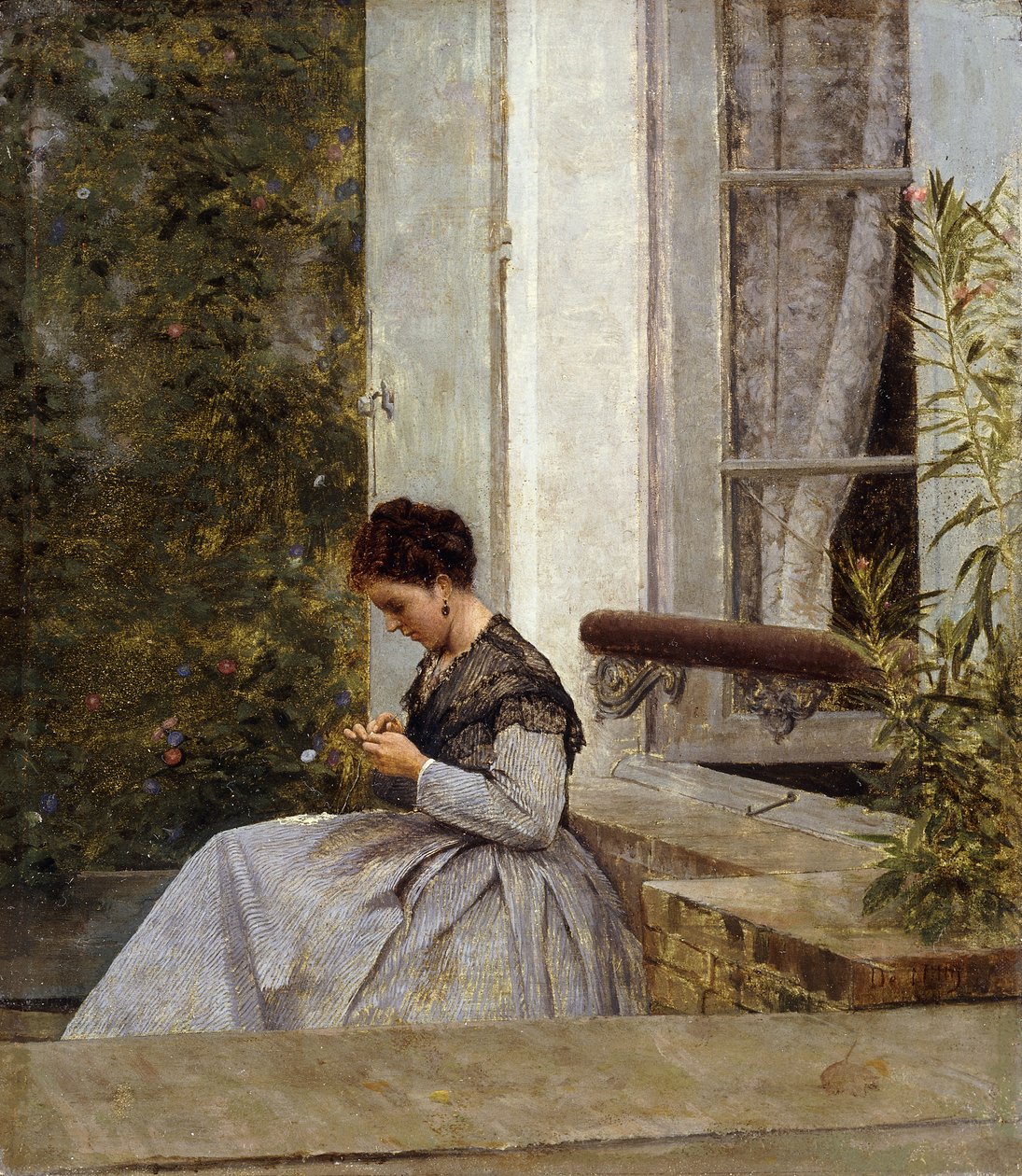 Egy nő horgol, alkotó: Giuseppe or Joseph de Nittis