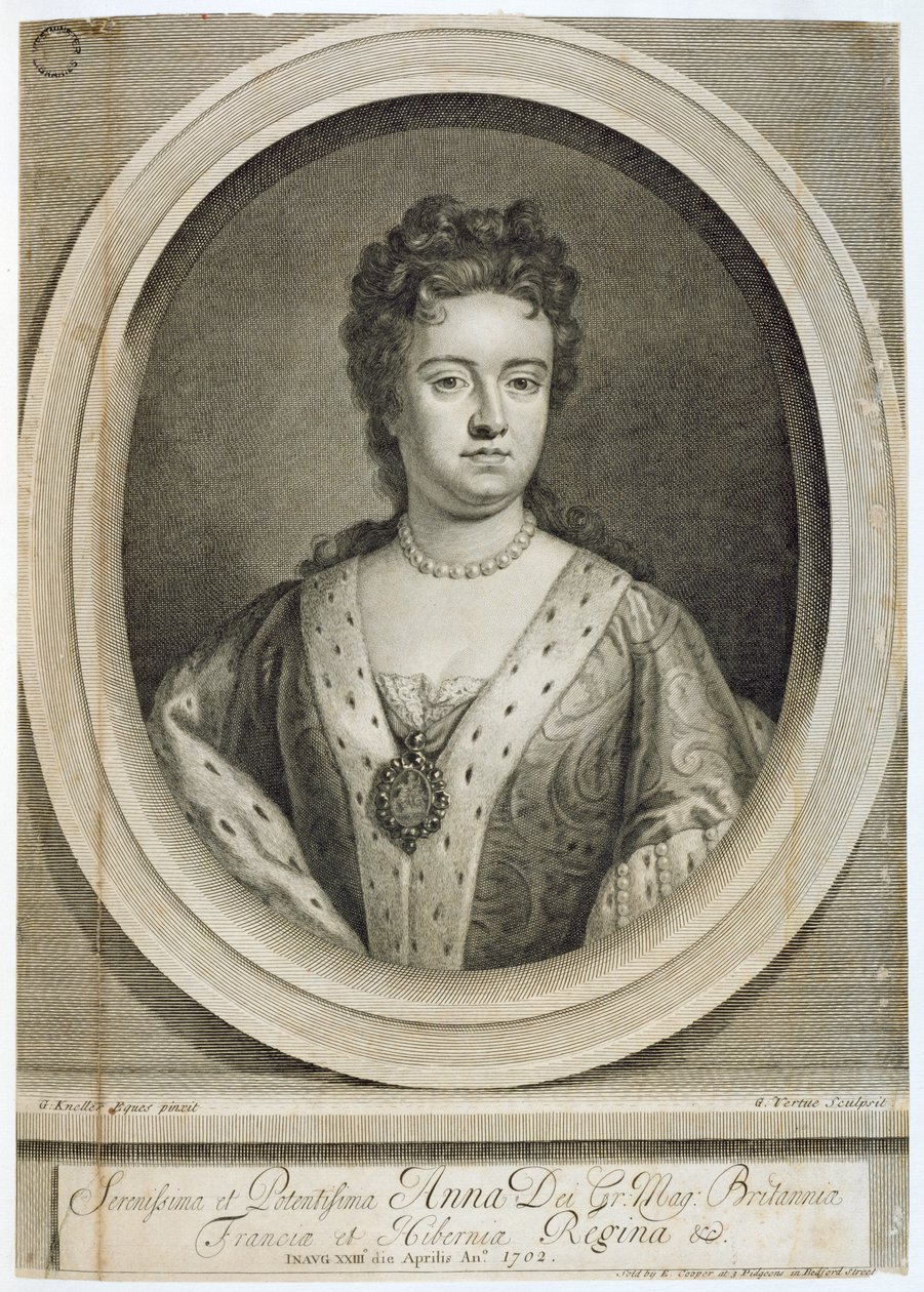 Anna királynő (1665-1714), vésette George Vertue (1684-1756), 1702 alkotó: Godfrey Kneller