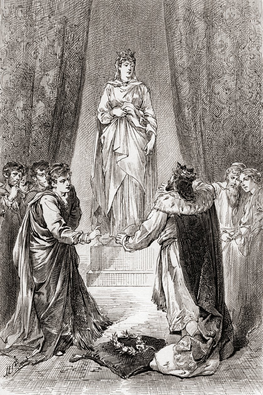 Jelenet William Shakespeare Téli meséje című drámájából, V. felvonás, 3. jelenet, Leontes: Ne csúfoljon senki, mert megcsókolom, William Shakespeare műveiből, 1896. alkotó: Gordon Frederick Browne