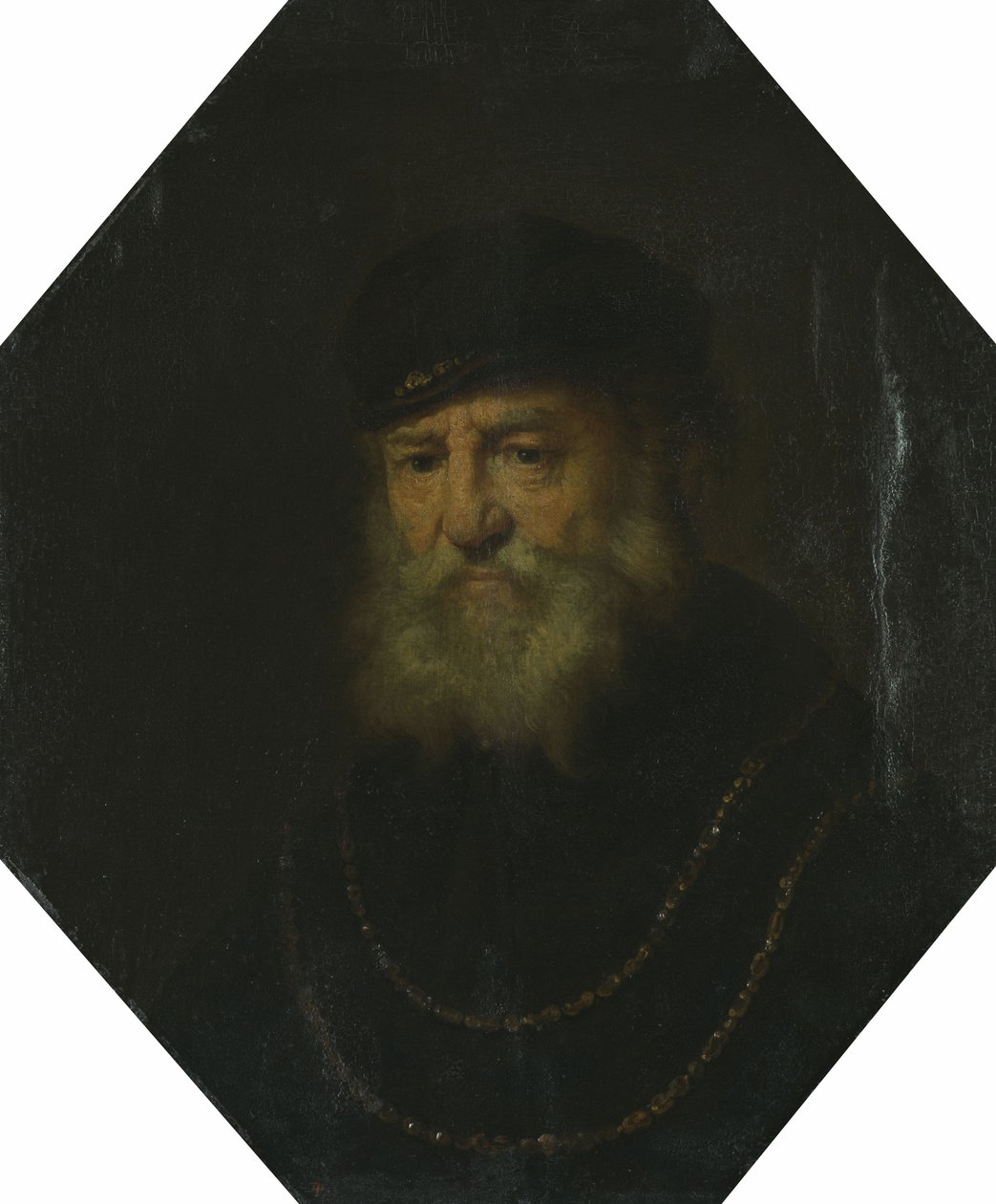Egy idős férfi mellszobra két aranylánccal alkotó: Govert Flinck