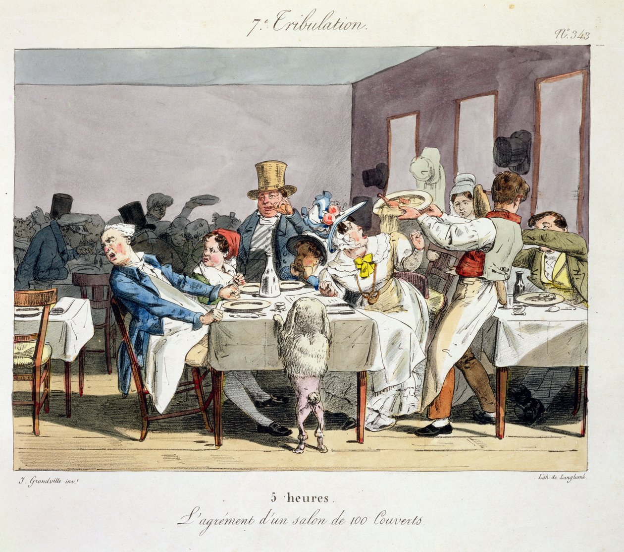 A százszemélyes étterem: 5 óra, a "Sundays of a Paris Bourgeois" című, Langland által metszett, 1826-ban kiadott képből. alkotó: Grandville